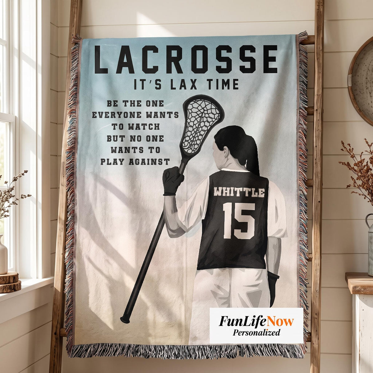 Personalized Girls Lacrosse Woven Blanket Custom LAX Gift Throw