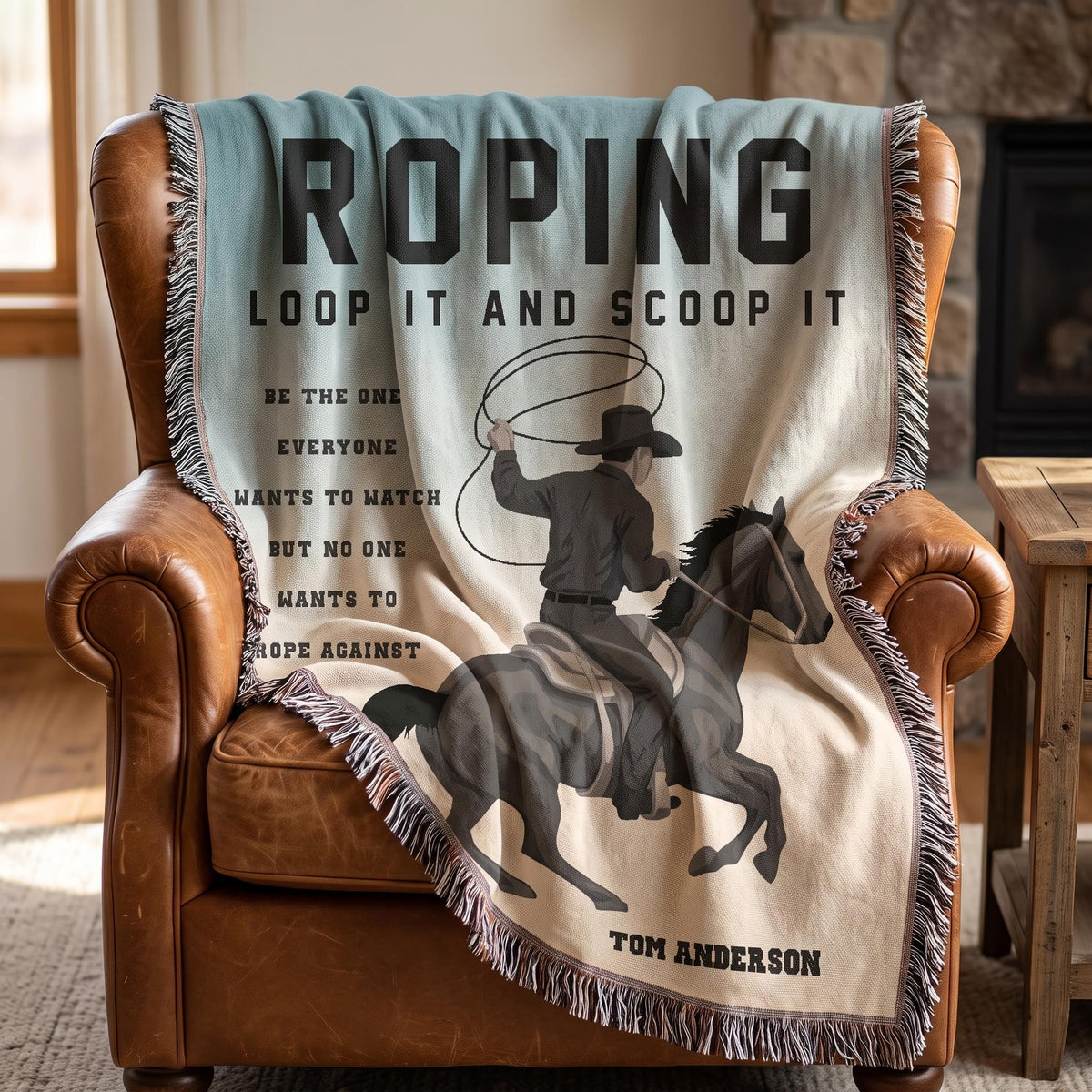 Personalized Roping Cowboy Woven Blanket Rodeo Gift Custom Throw