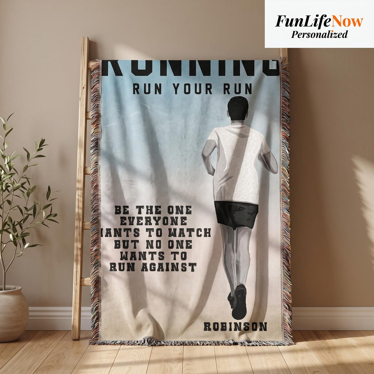 Personalized Boys Running Woven Blanket Custom Runner Gift Throw