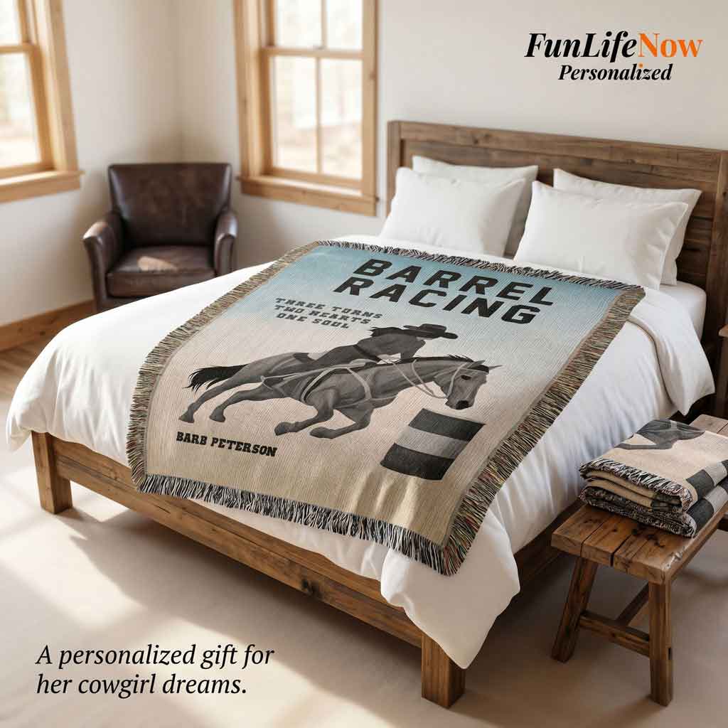 Personalized Barrel Racing Woven Blanket Cowgirl Gift Custom Throw