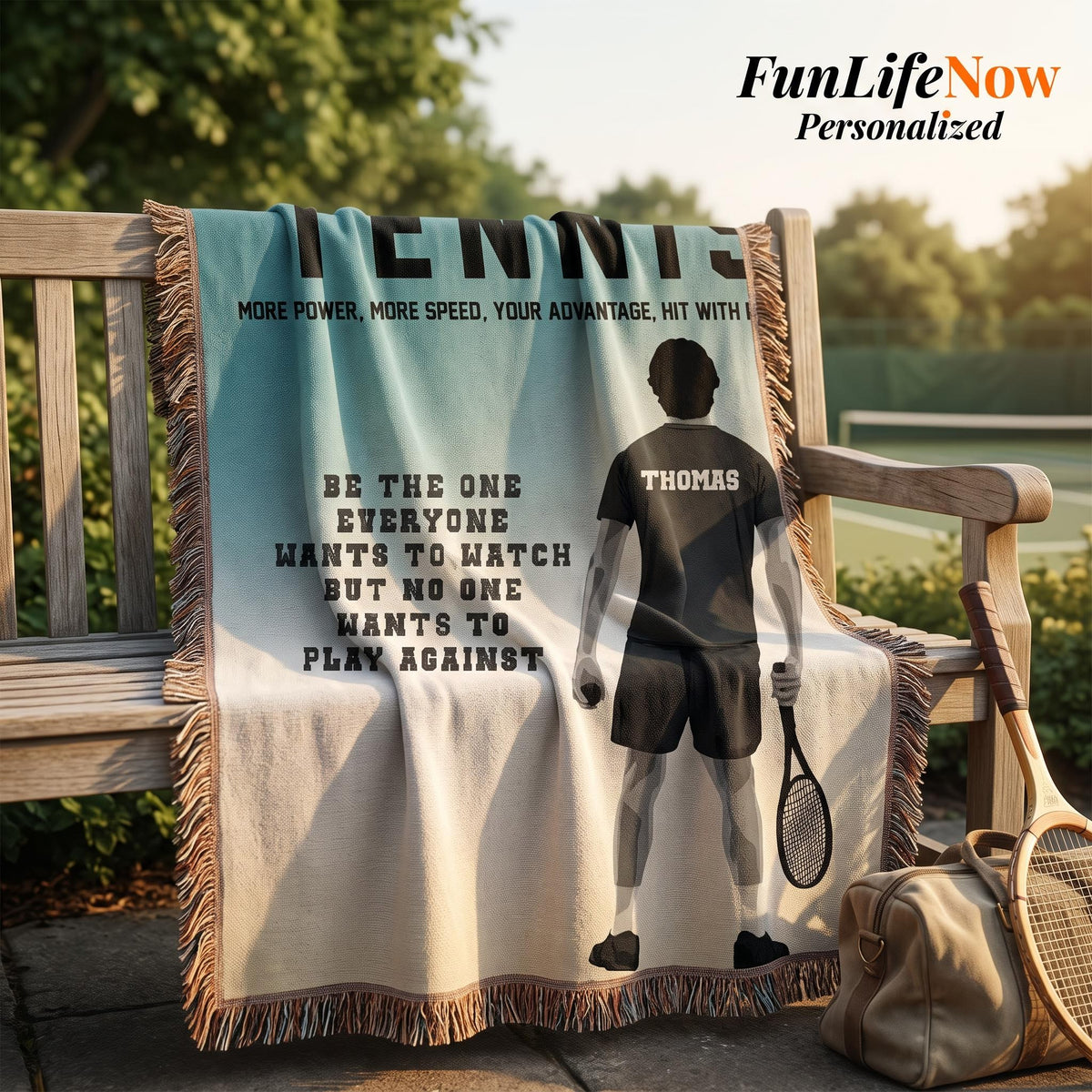 Personalized Boys Tennis Woven Blanket Custom Tennis Gift Throw