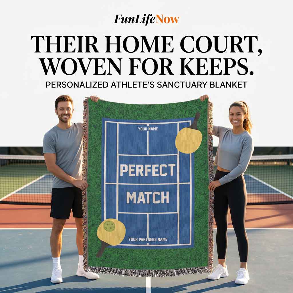 Personalized Pickleball Woven Blanket Couples Pickleball Gift Custom Throw