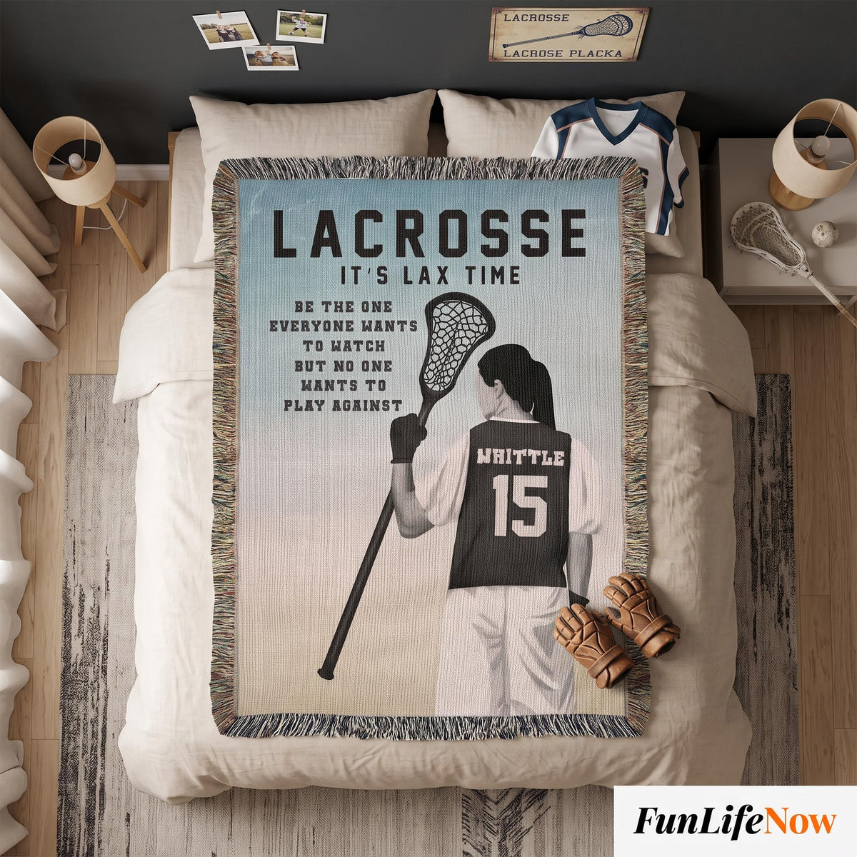 Personalized Girls Lacrosse Woven Blanket Custom LAX Gift Throw