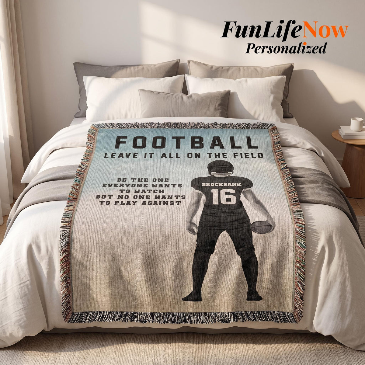 Personalized Football Woven Blanket Custom Player Gift Throw