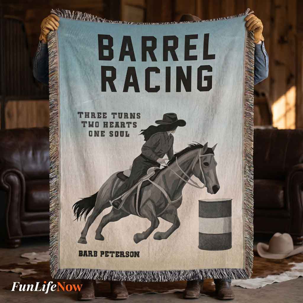 Personalized Barrel Racing Woven Blanket Cowgirl Gift Custom Throw