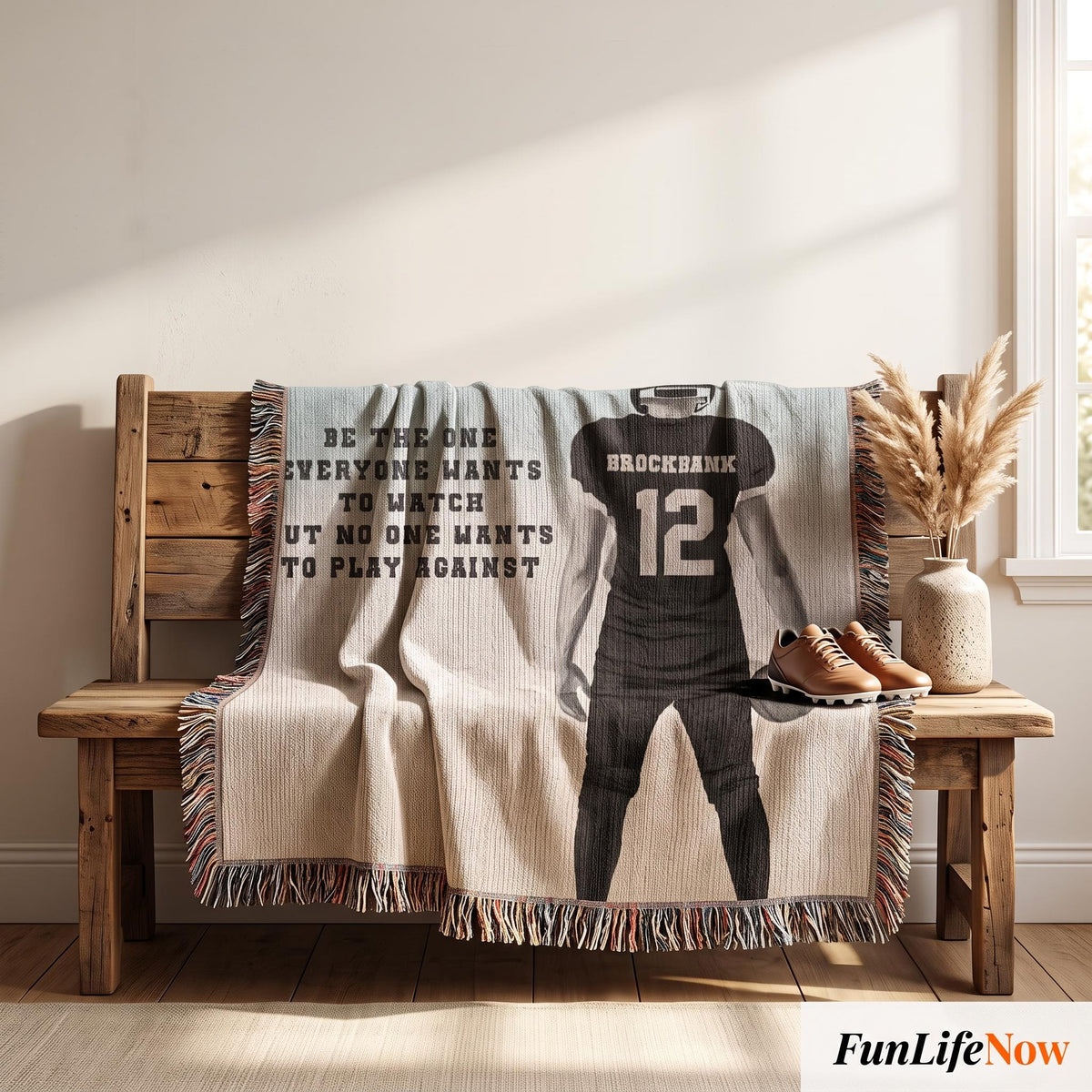 Personalized Football Woven Blanket Custom Player Gift Throw