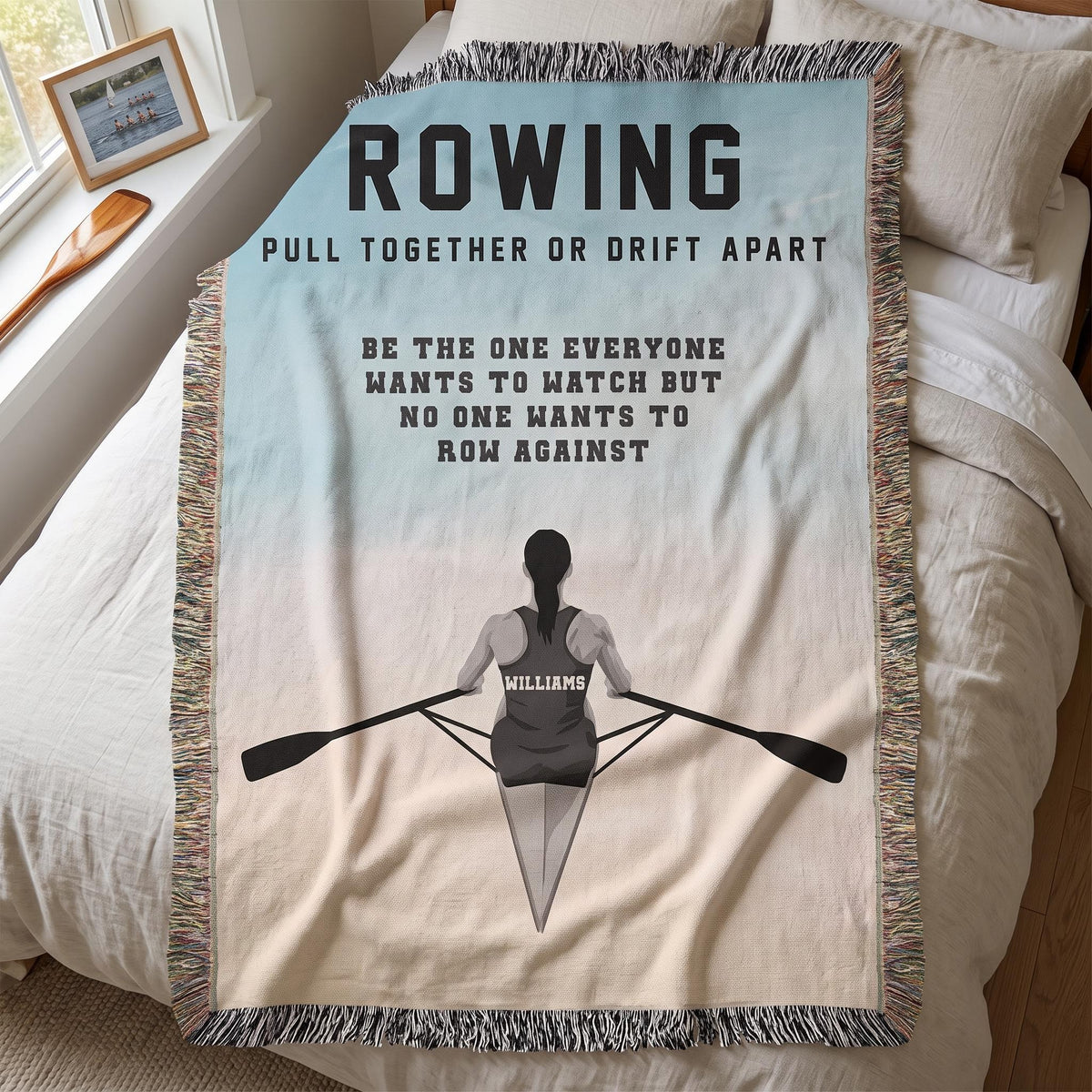 Personalized Womens Rowing Woven Blanket Custom Rower Gift Throw
