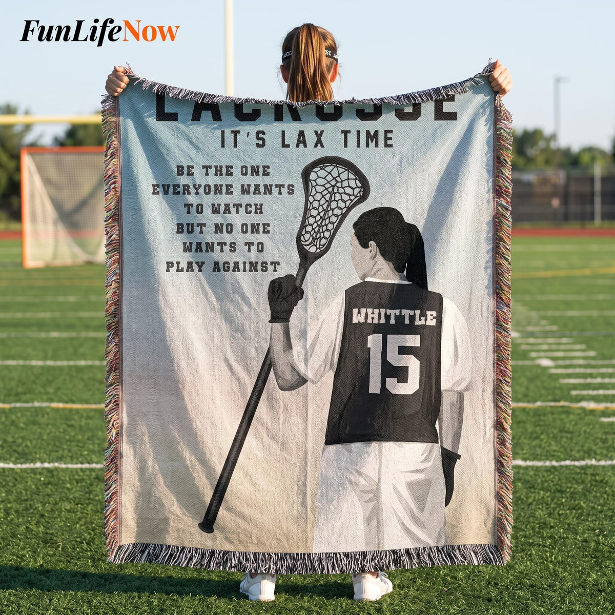 Personalized Girls Lacrosse Woven Blanket Custom LAX Gift Throw