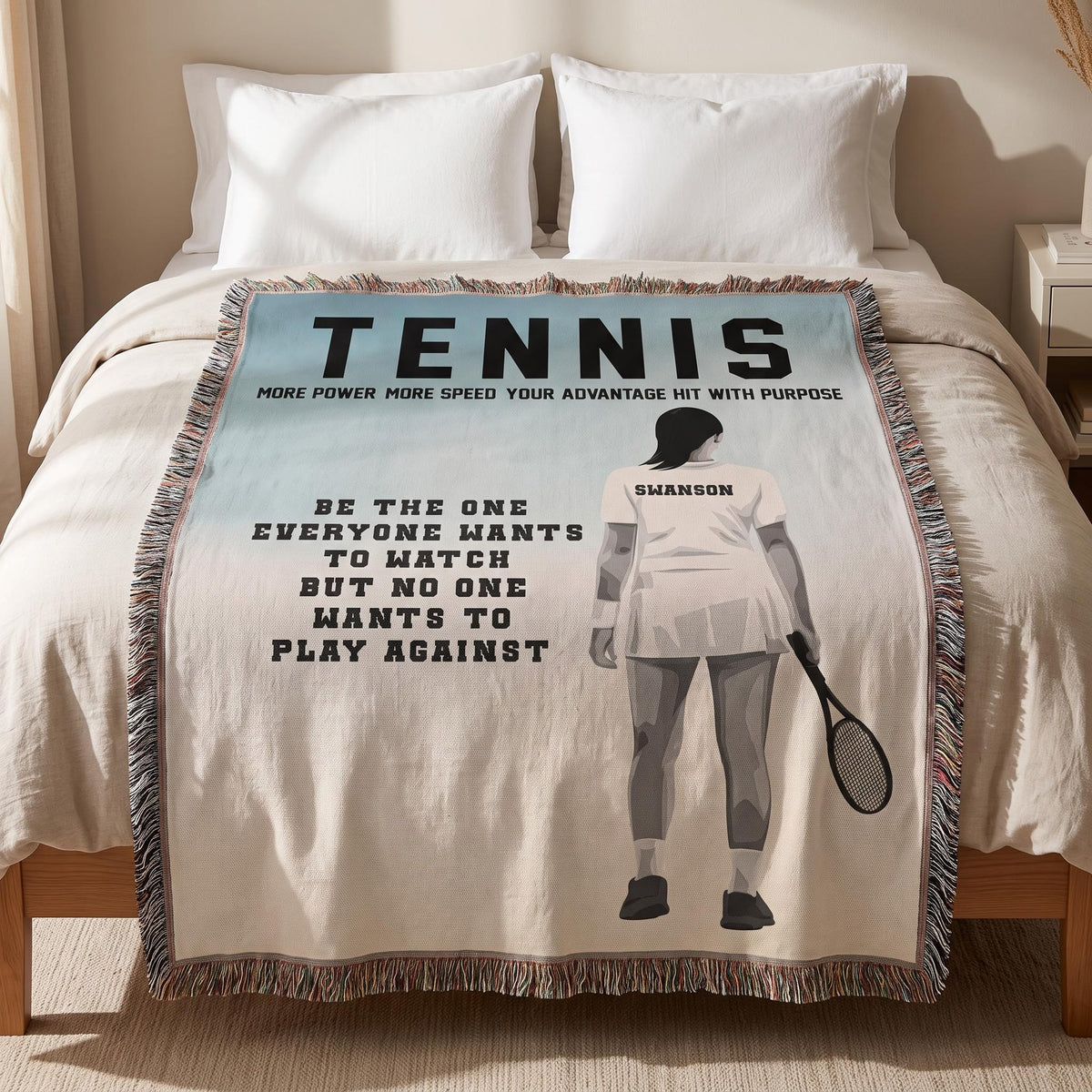 Personalized Girls Tennis Woven Blanket Custom Tennis Gift Throw