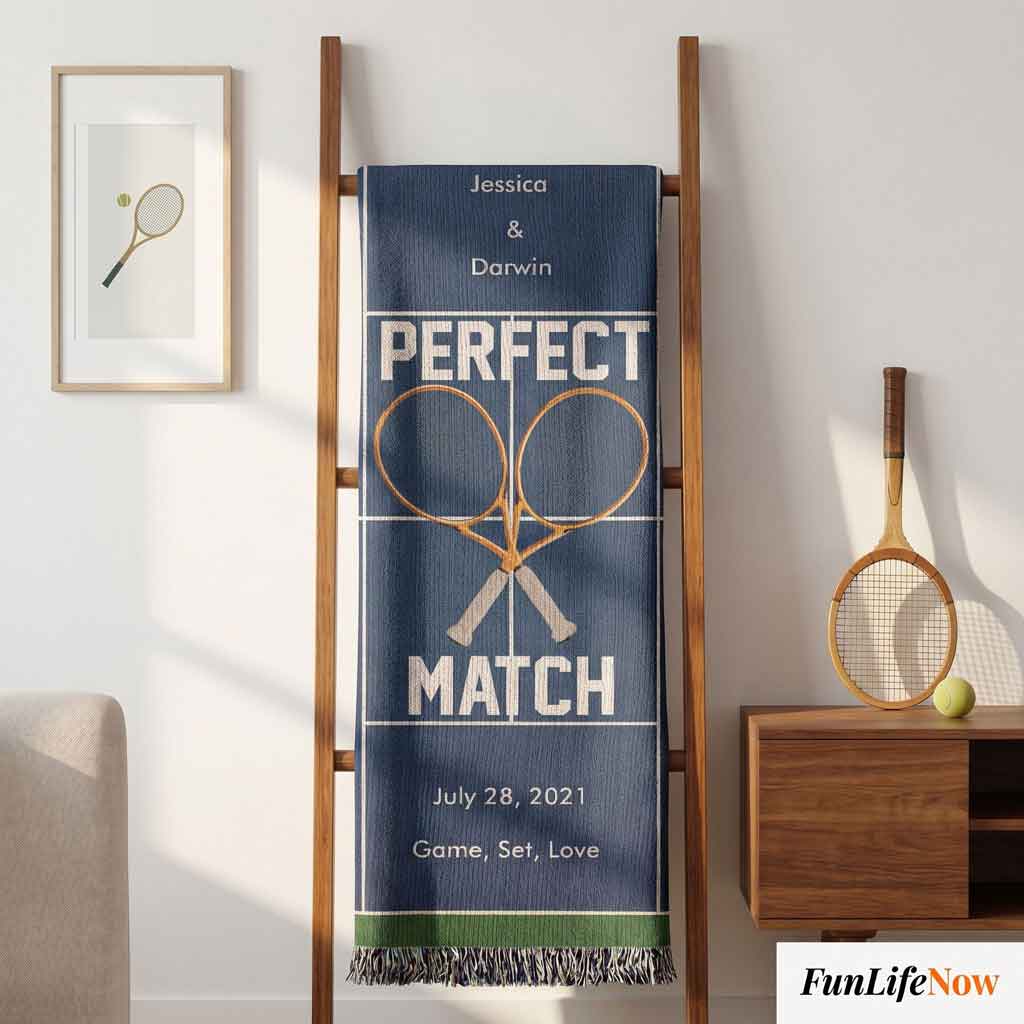 Personalized Tennis Woven Blanket Couples Tennis Gift Custom Throw