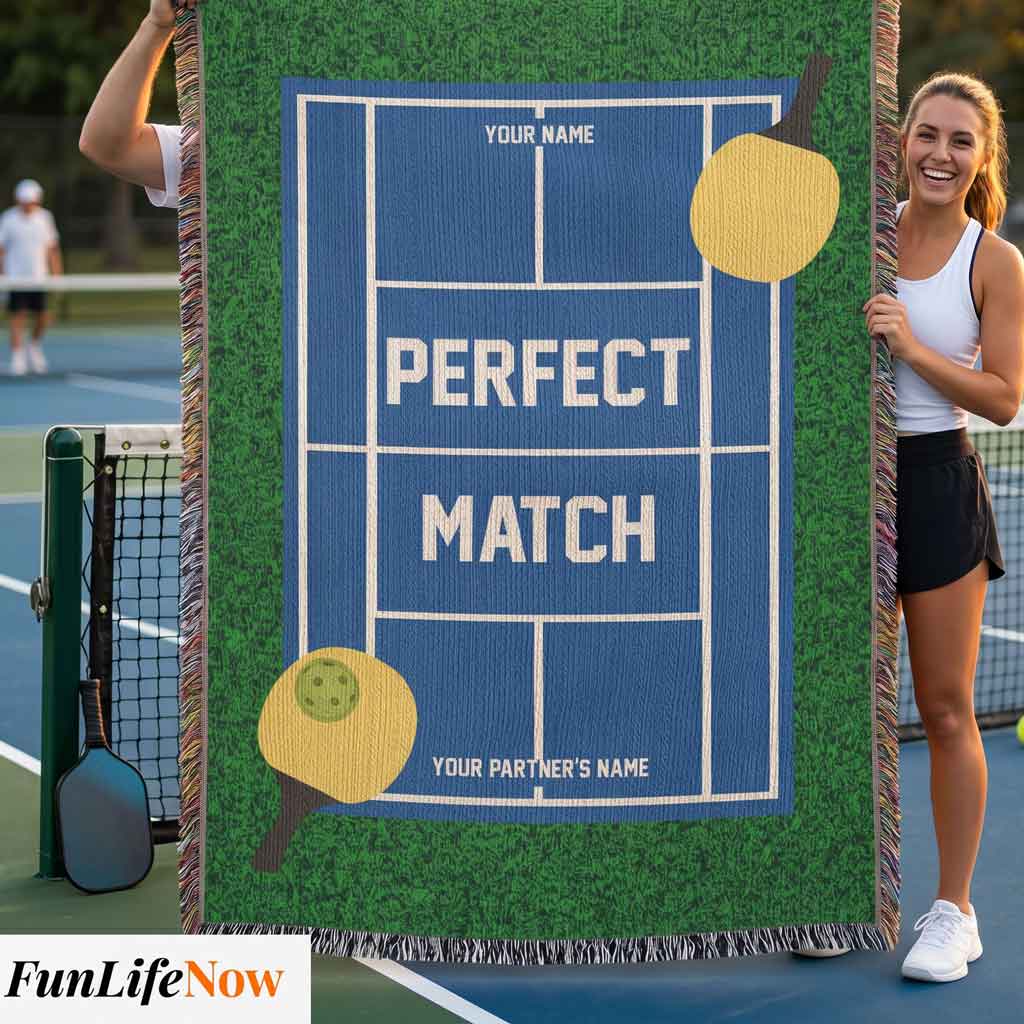 Personalized Pickleball Woven Blanket Couples Pickleball Gift Custom Throw