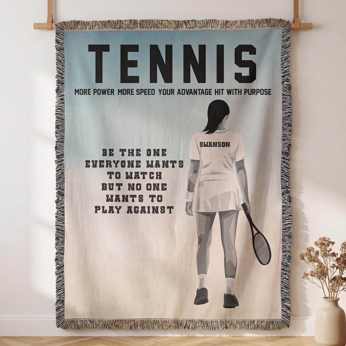 Personalized Girls Tennis Woven Blanket Custom Tennis Gift Throw