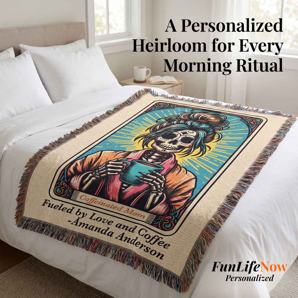 Personalized Caffeinated Coffee Mom Tarot Card Woven Blanket Custom Gift Throw