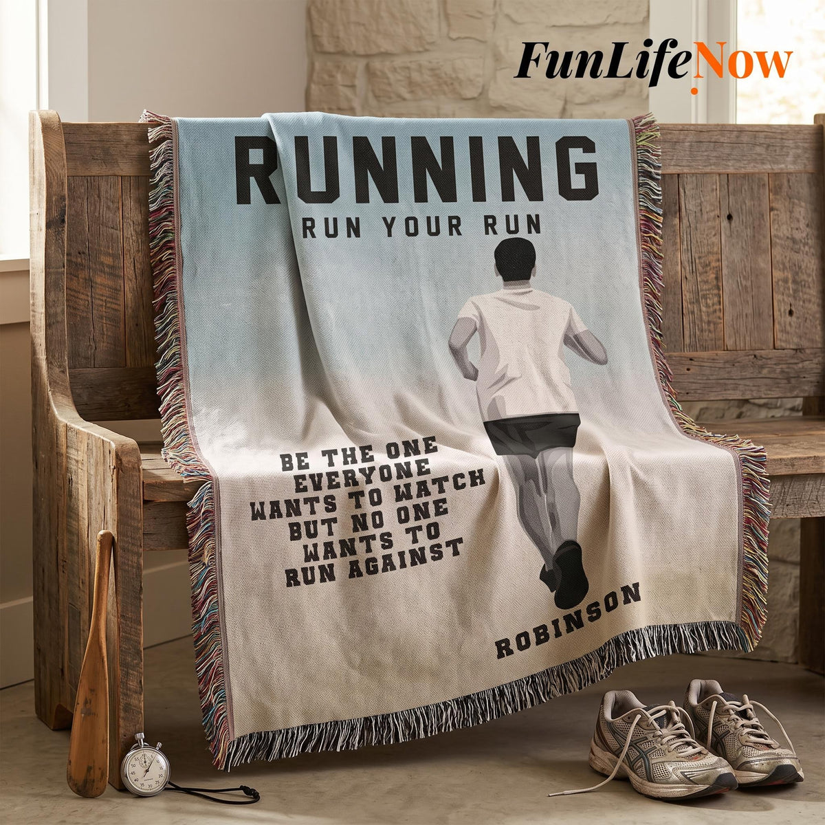 Personalized Boys Running Woven Blanket Custom Runner Gift Throw