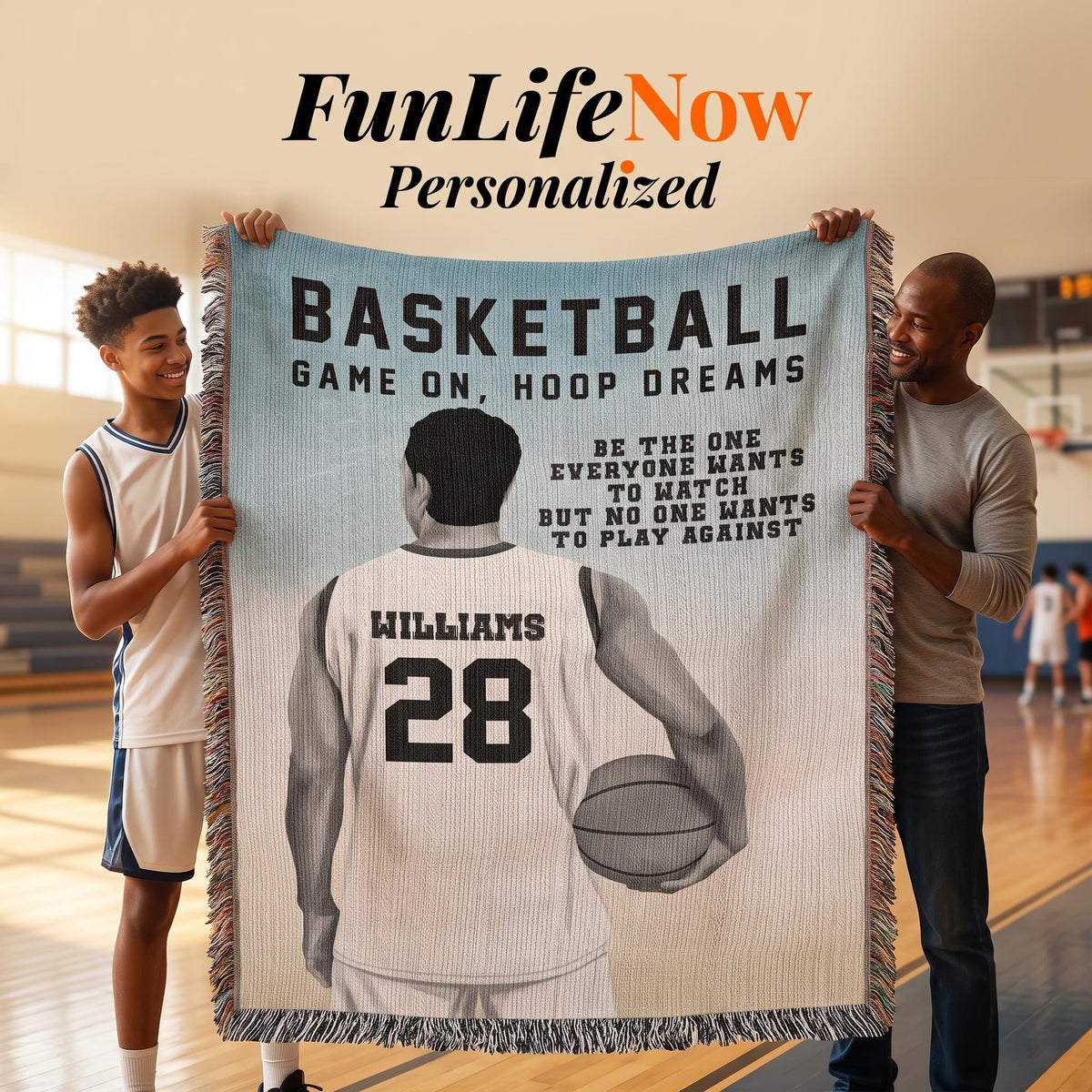 Personalized Basketball Woven Blanket Boys Basketball Gift Custom Throw