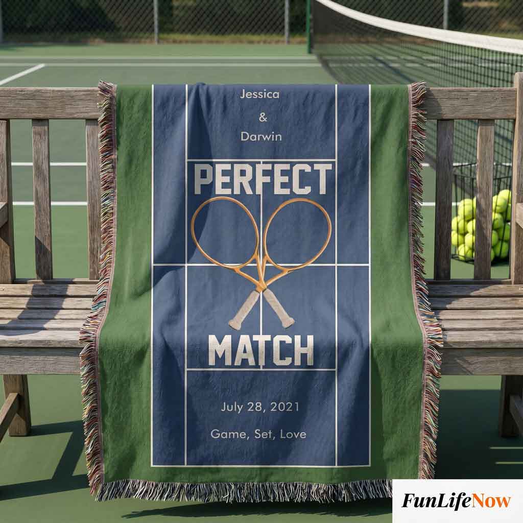 Personalized Tennis Woven Blanket Couples Tennis Gift Custom Throw