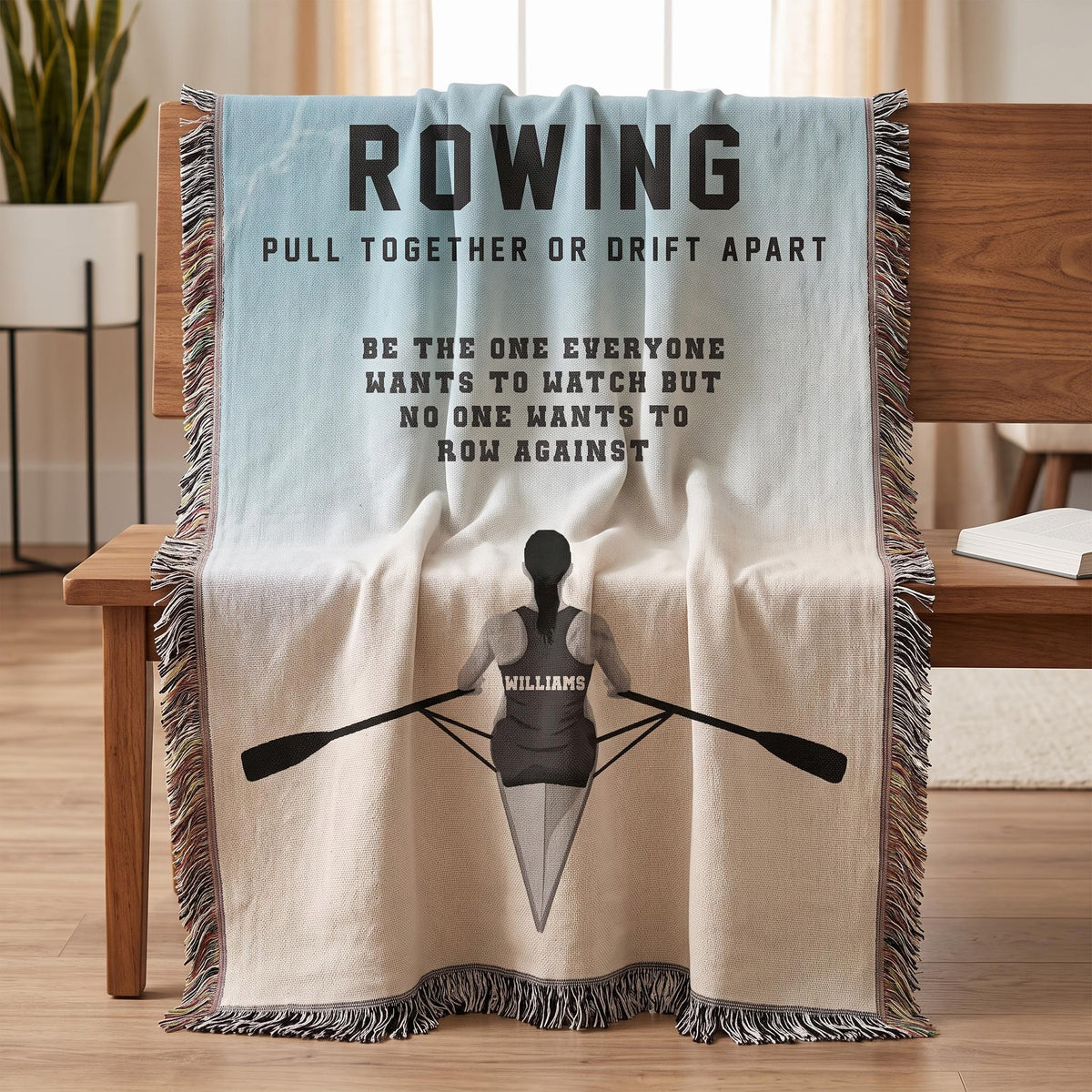 Personalized Womens Rowing Woven Blanket Custom Rower Gift Throw