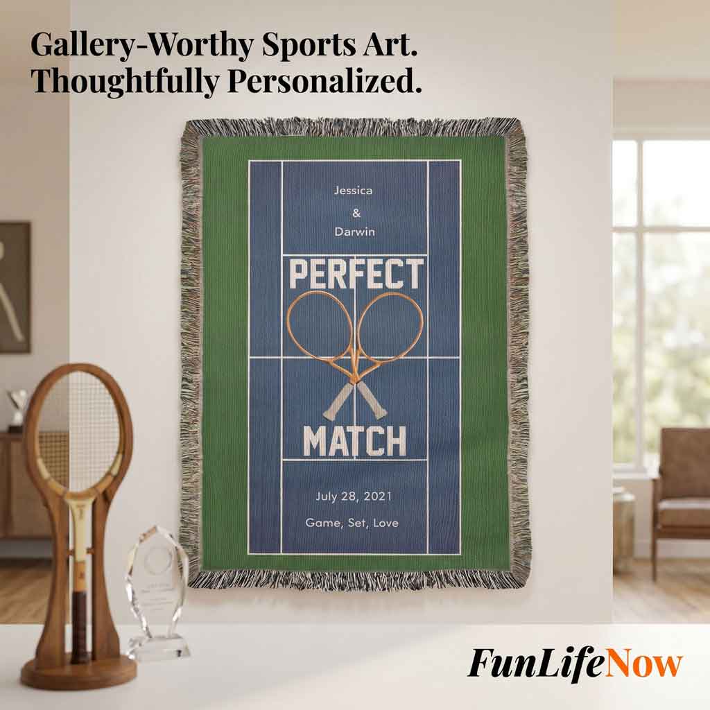 Personalized Tennis Woven Blanket Couples Tennis Gift Custom Throw