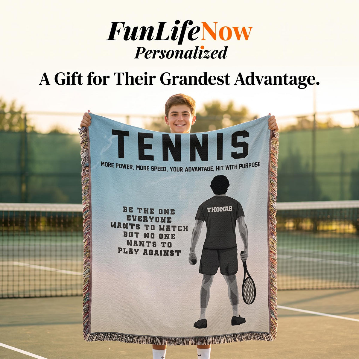 Personalized Boys Tennis Woven Blanket Custom Tennis Gift Throw
