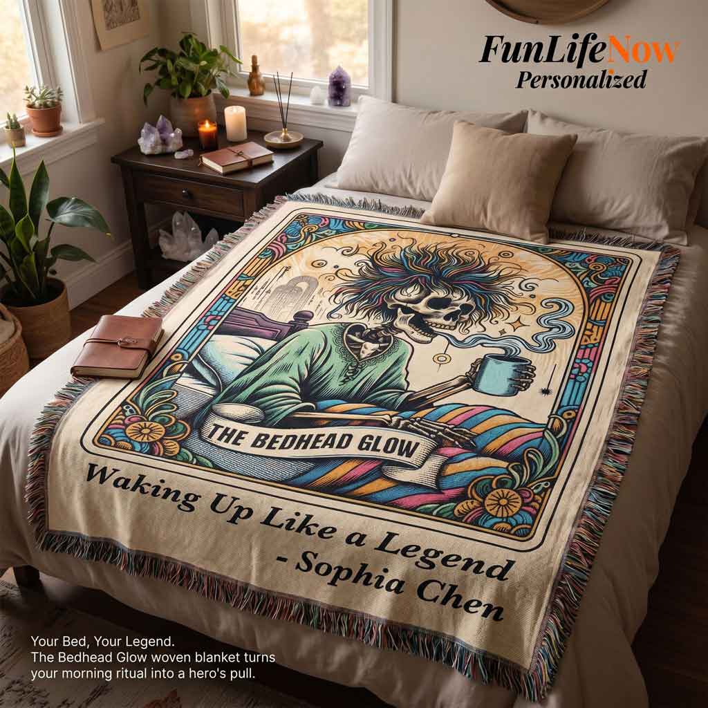Personalized Bedhead Glow Tarot Card Woven Blanket Custom Skeleton Gift Throw