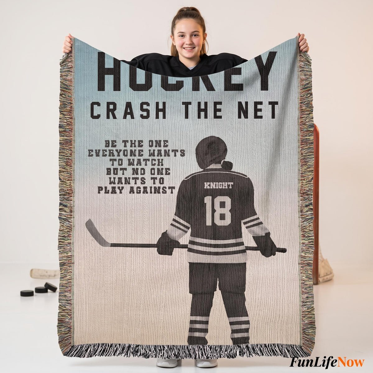 Personalized Girls Hockey Woven Blanket Custom Gift for Hockey Players Throw