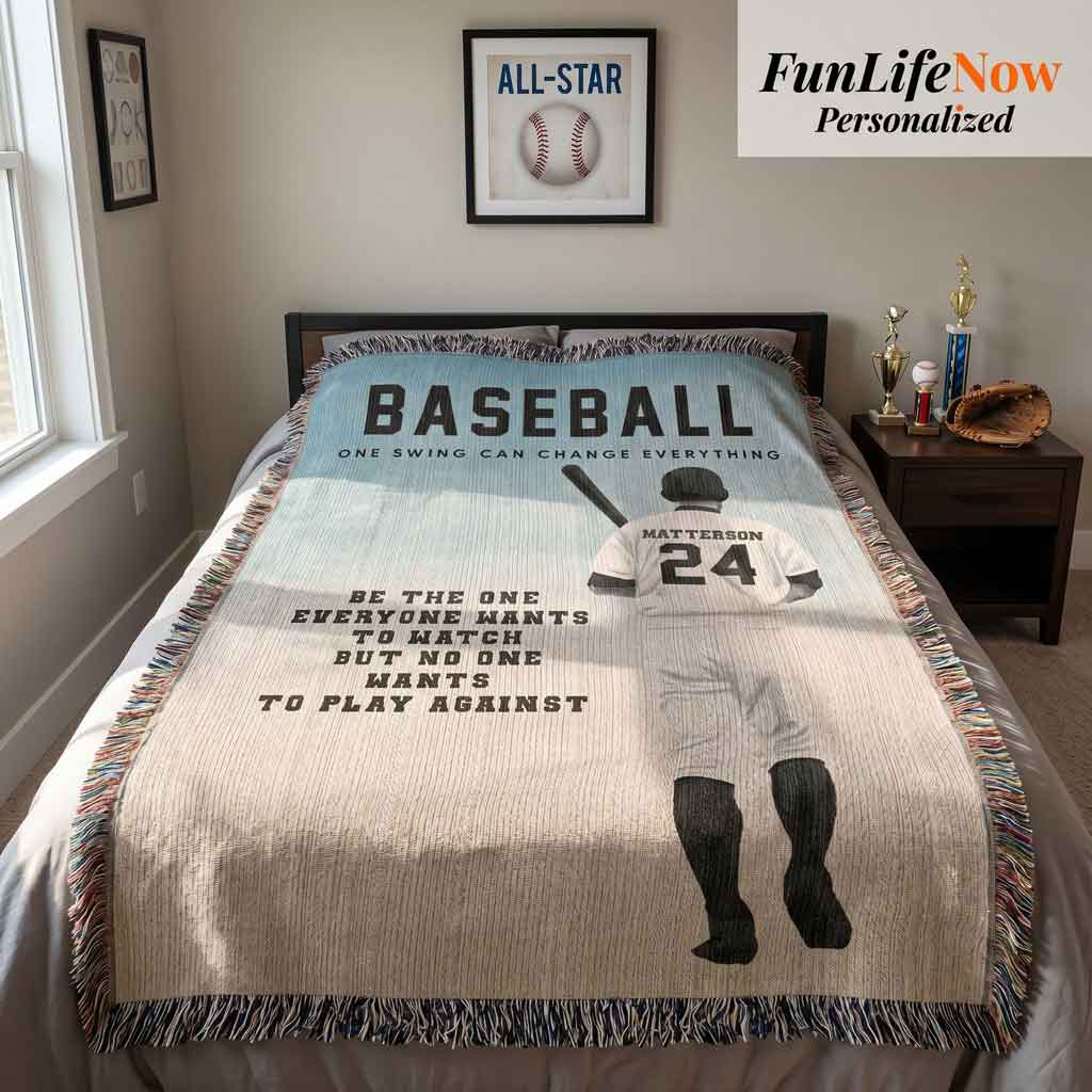 Personalized Baseball Woven Blanket Boys Baseball Gift Custom Throw
