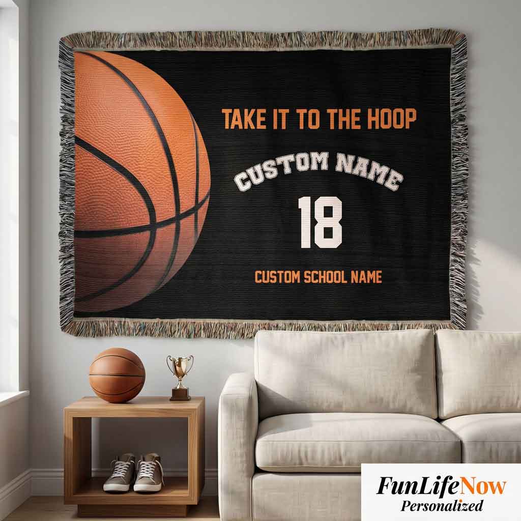 Personalized Basketball Woven Blanket School Spirit Gift Custom Throw