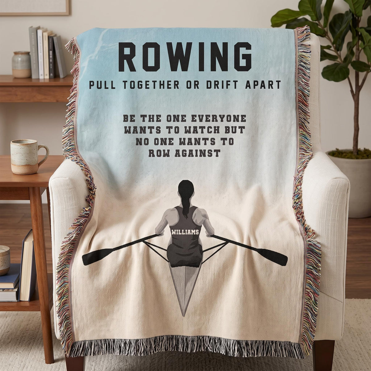 Personalized Womens Rowing Woven Blanket Custom Rower Gift Throw