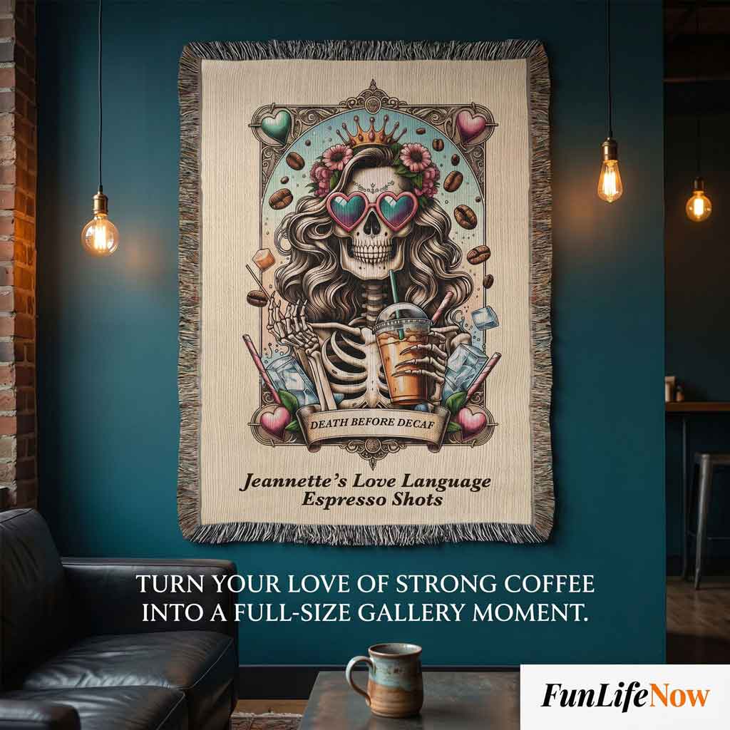Personalized Death Before Decaf Tarot Card Woven Blanket Custom Coffee Lover Gift Throw