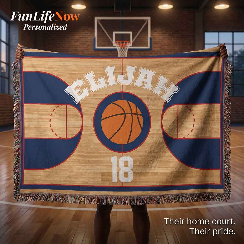 Personalized Basketball Woven Blanket Player Gift Custom Throw