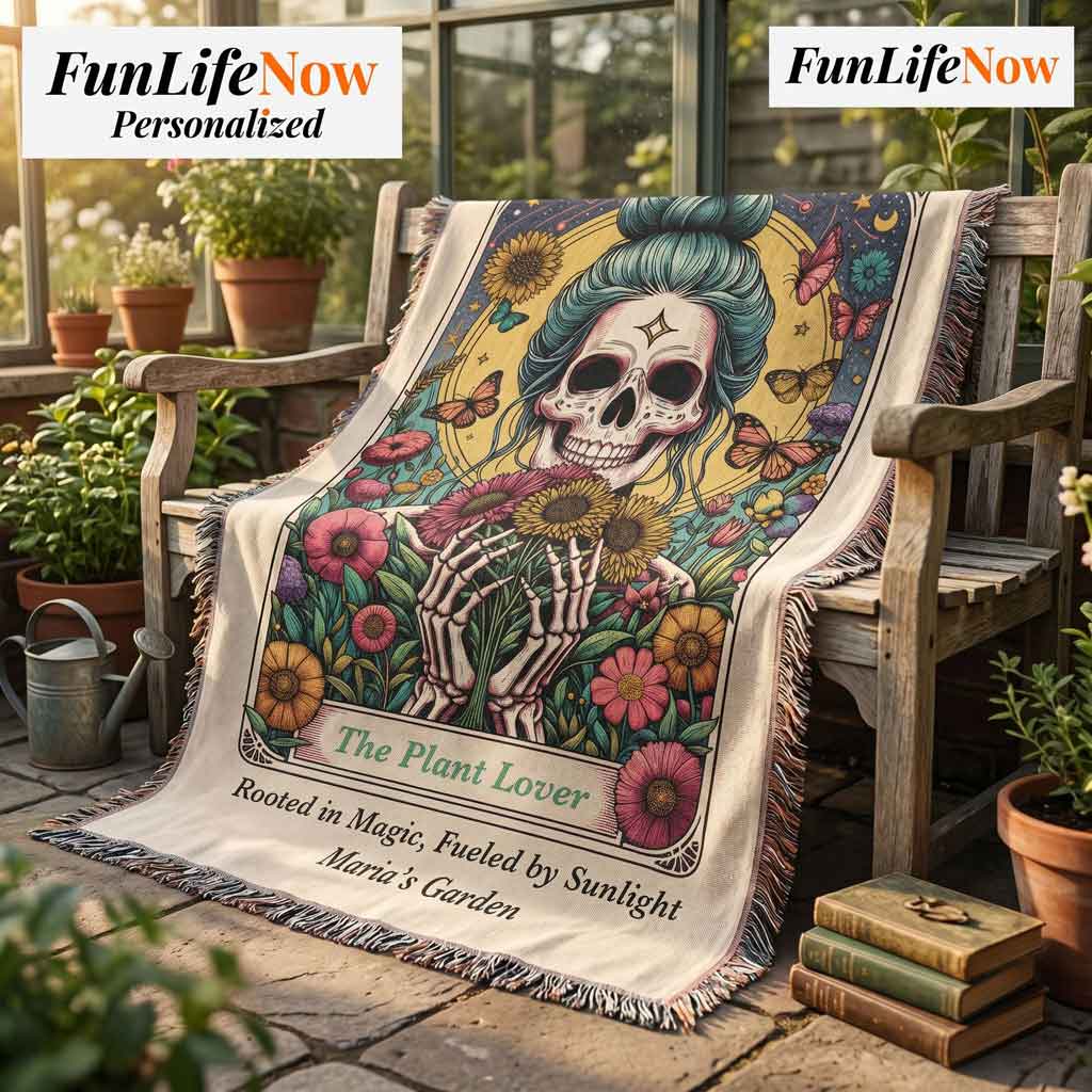 Personalized Plant Lover Tarot Card Woven Blanket Custom Garden Gift Throw