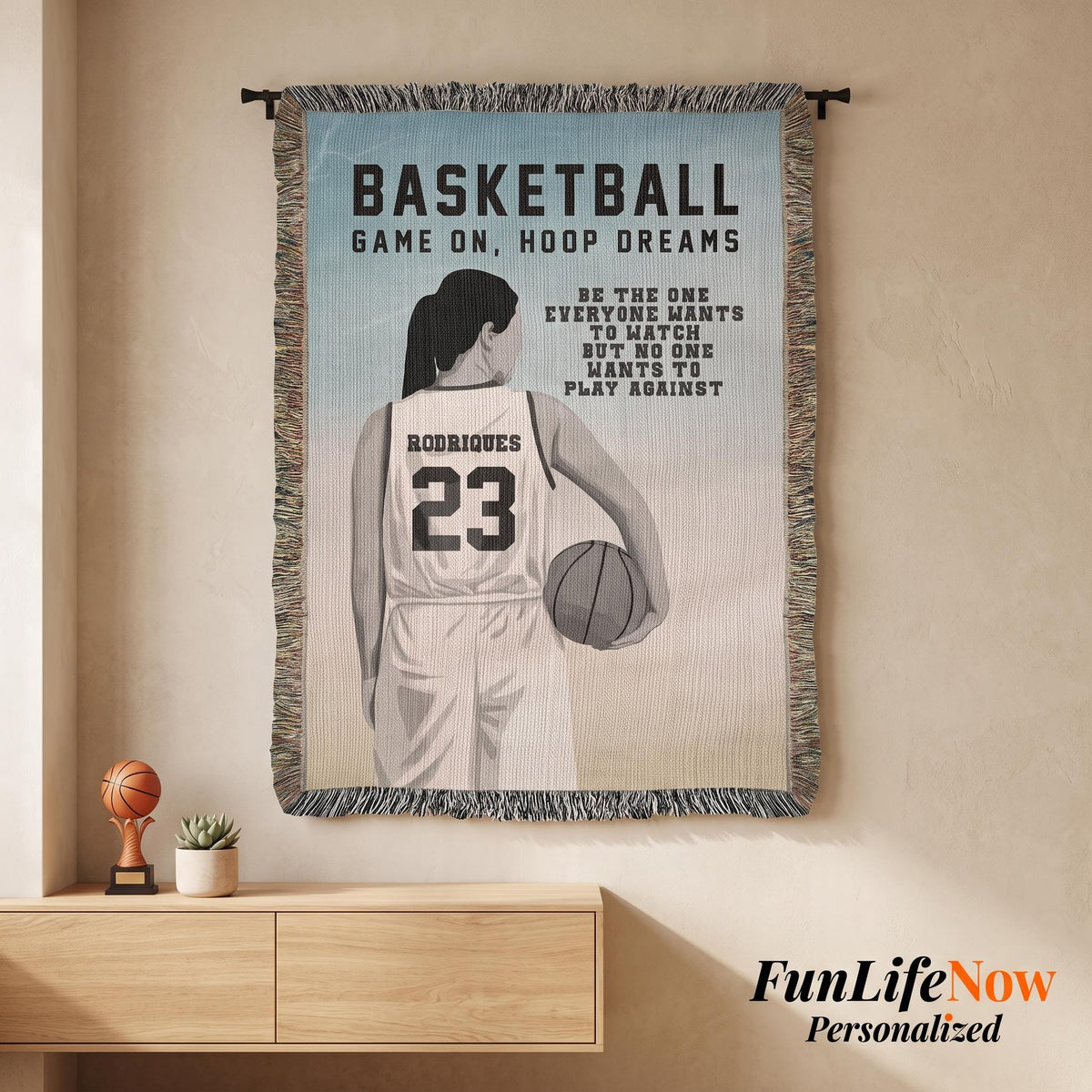 Personalized Girls Basketball Woven Blanket Custom Baller Gift Throw