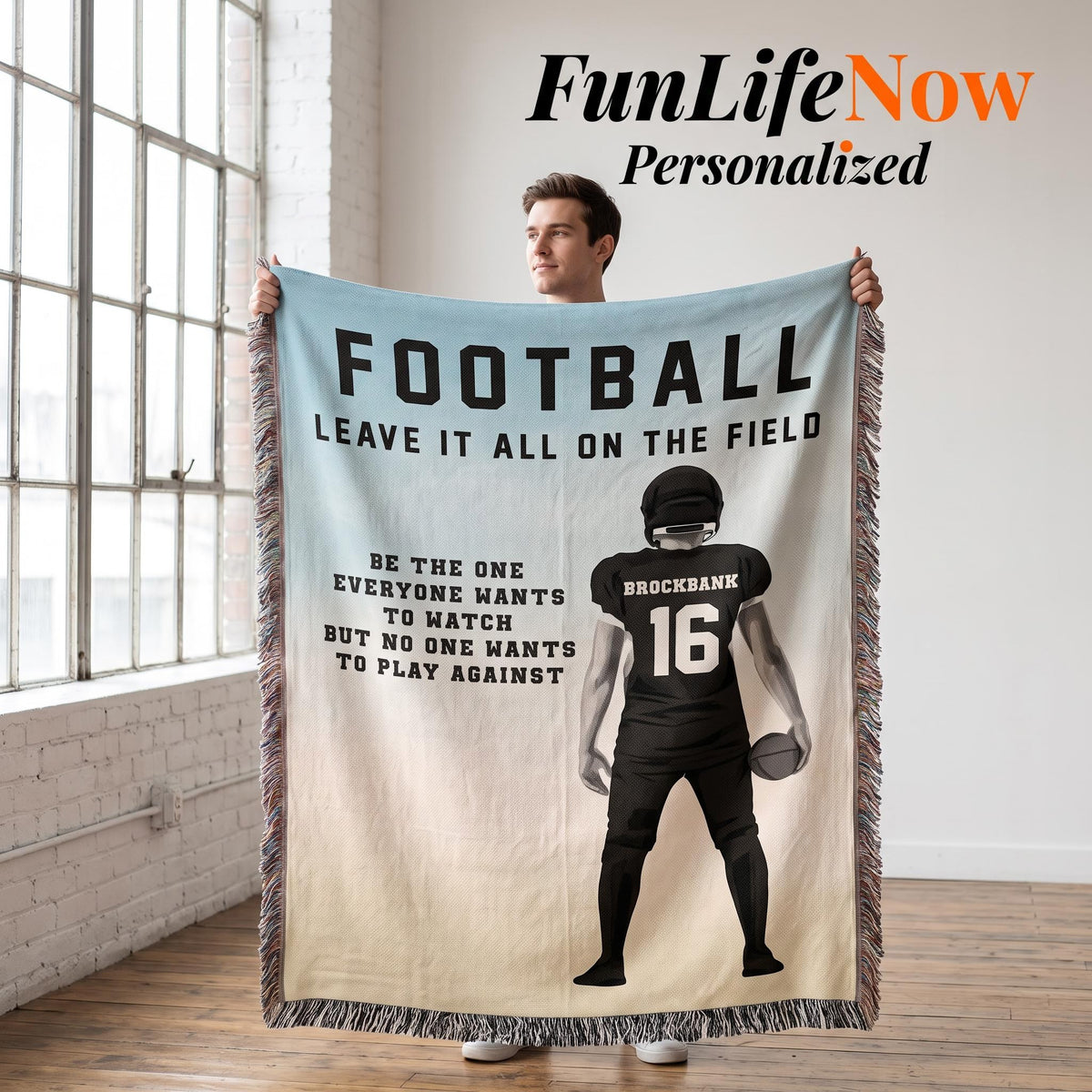 Personalized Football Woven Blanket Custom Player Gift Throw