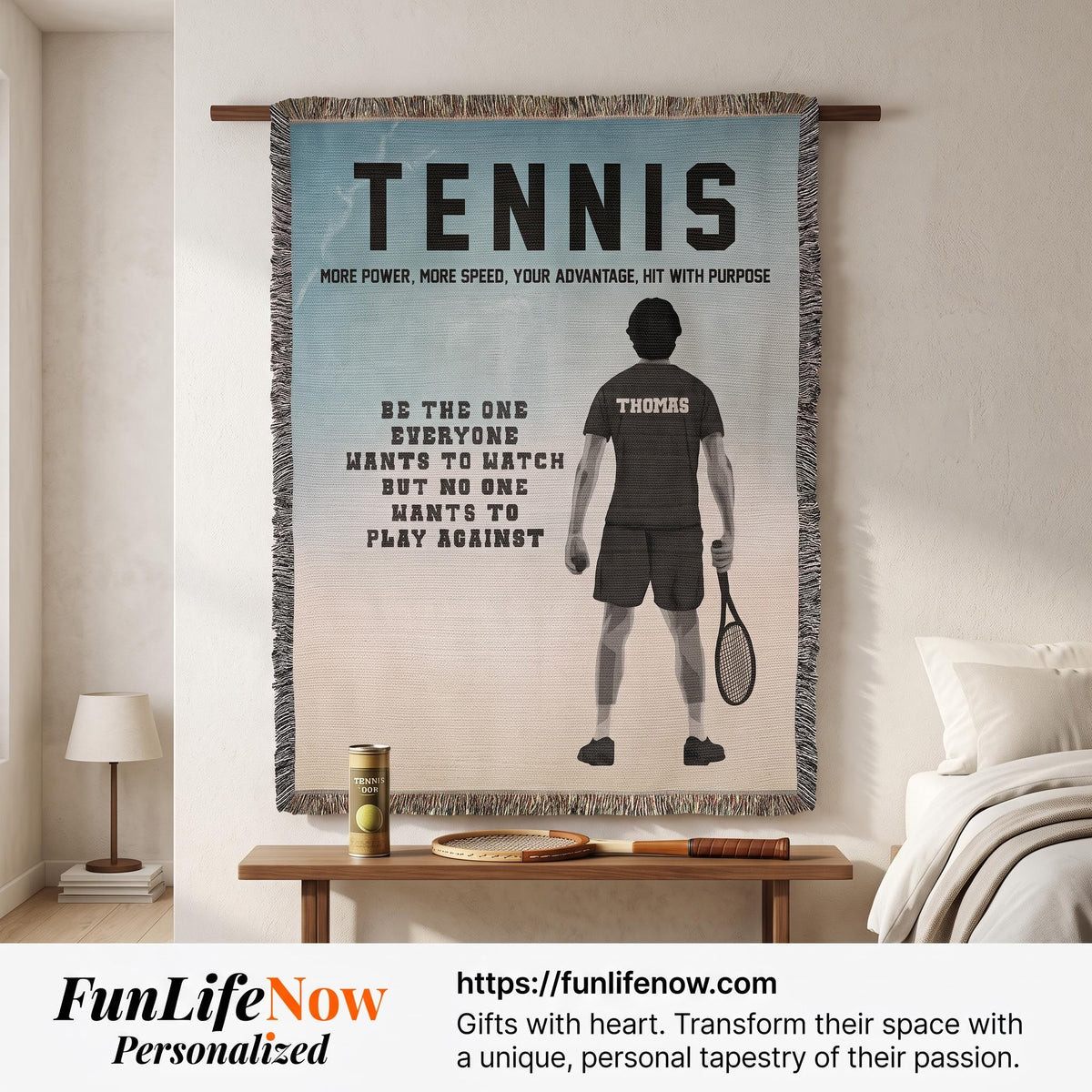 Personalized Boys Tennis Woven Blanket Custom Tennis Gift Throw