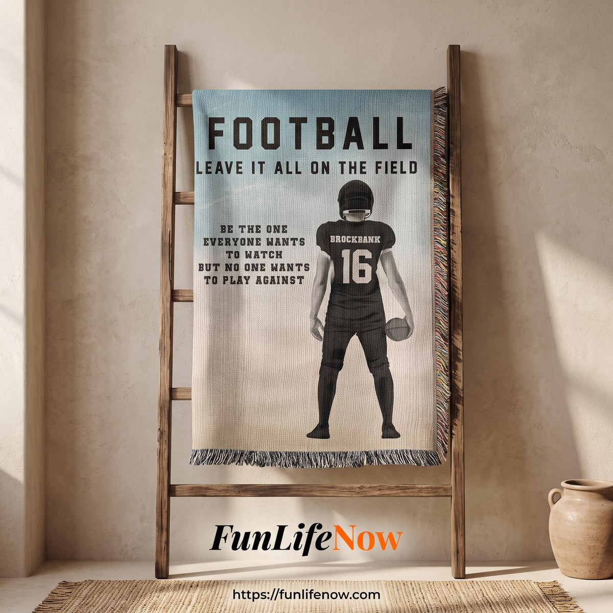 Personalized Football Woven Blanket Custom Player Gift Throw