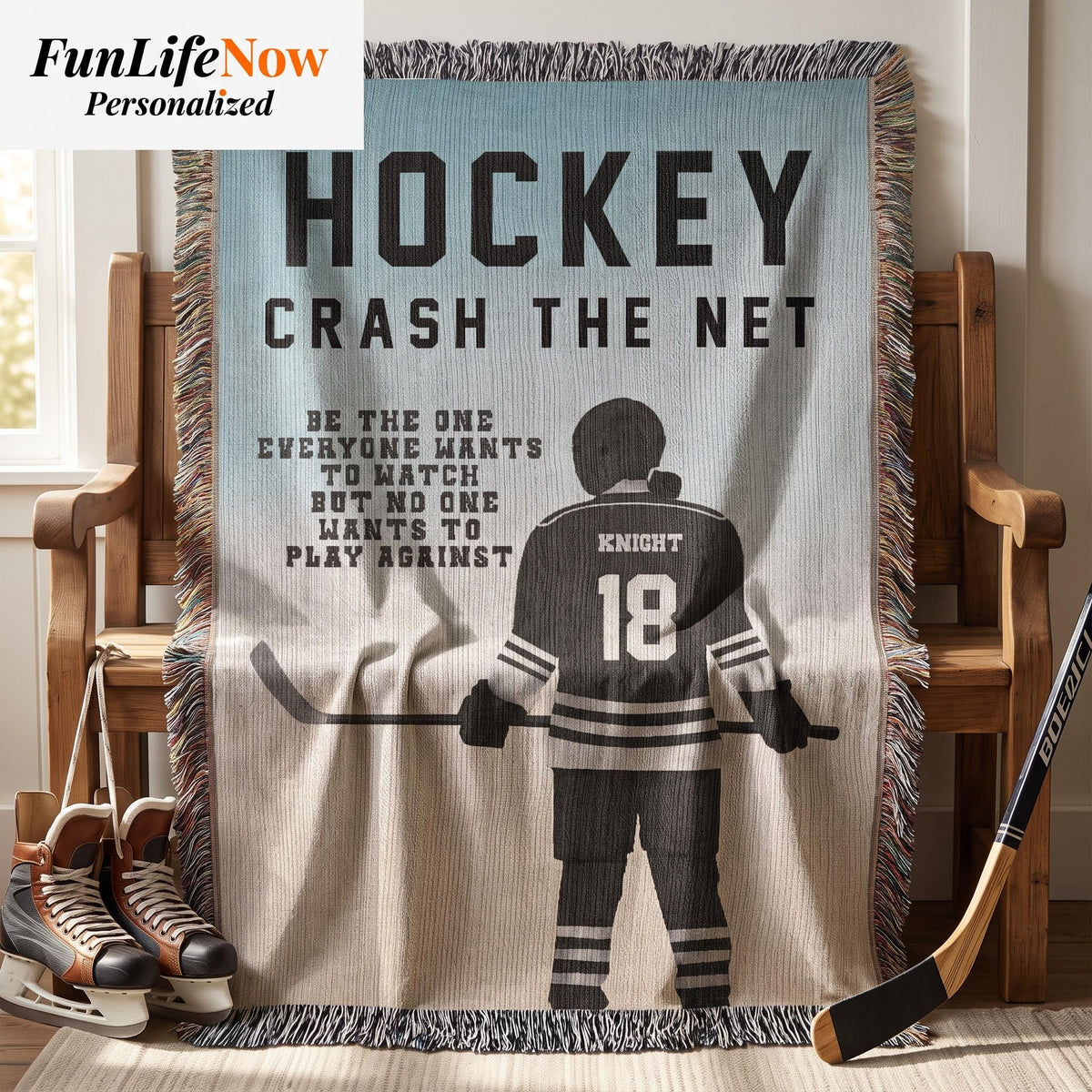 Personalized Girls Hockey Woven Blanket Custom Gift for Hockey Players Throw
