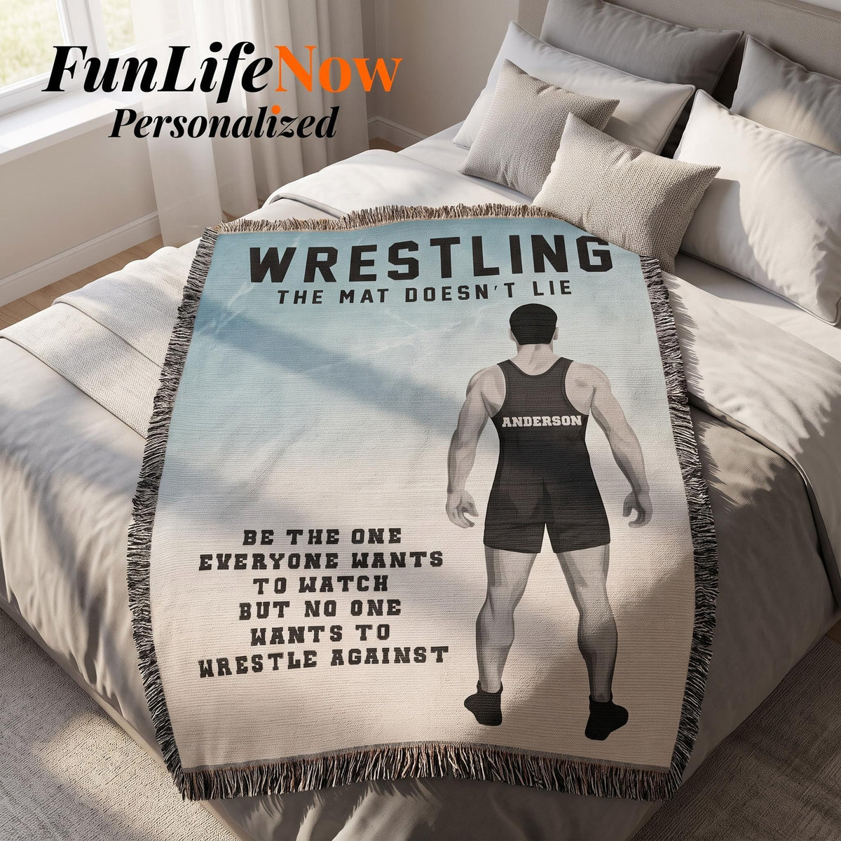 Personalized Boys Wrestling Woven Blanket Custom Athlete Gift Throw