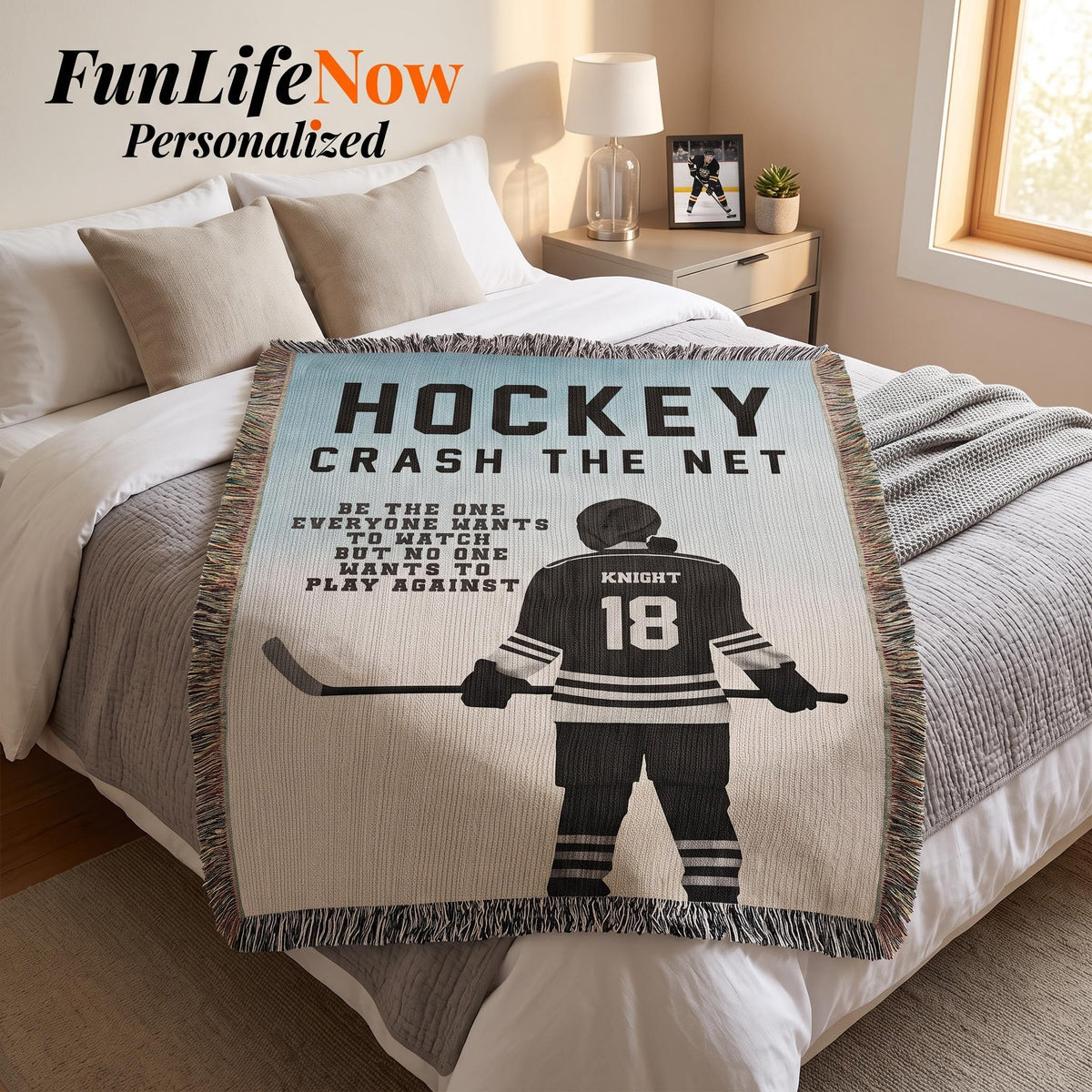 Personalized Girls Hockey Woven Blanket Custom Gift for Hockey Players Throw