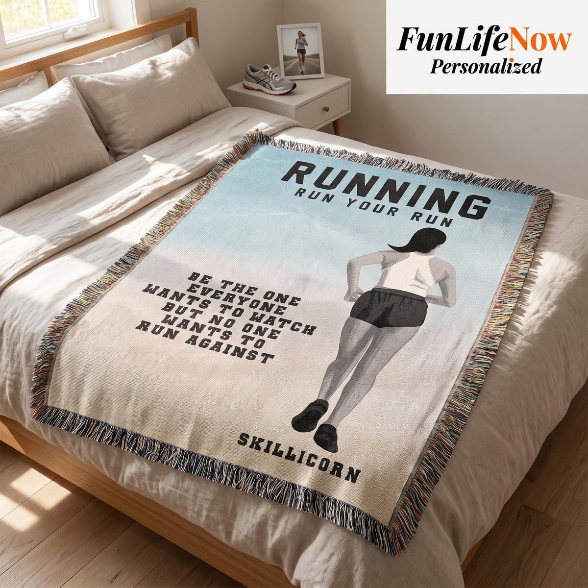 Personalized Girls Running Woven Blanket Custom Runner Gift Throw