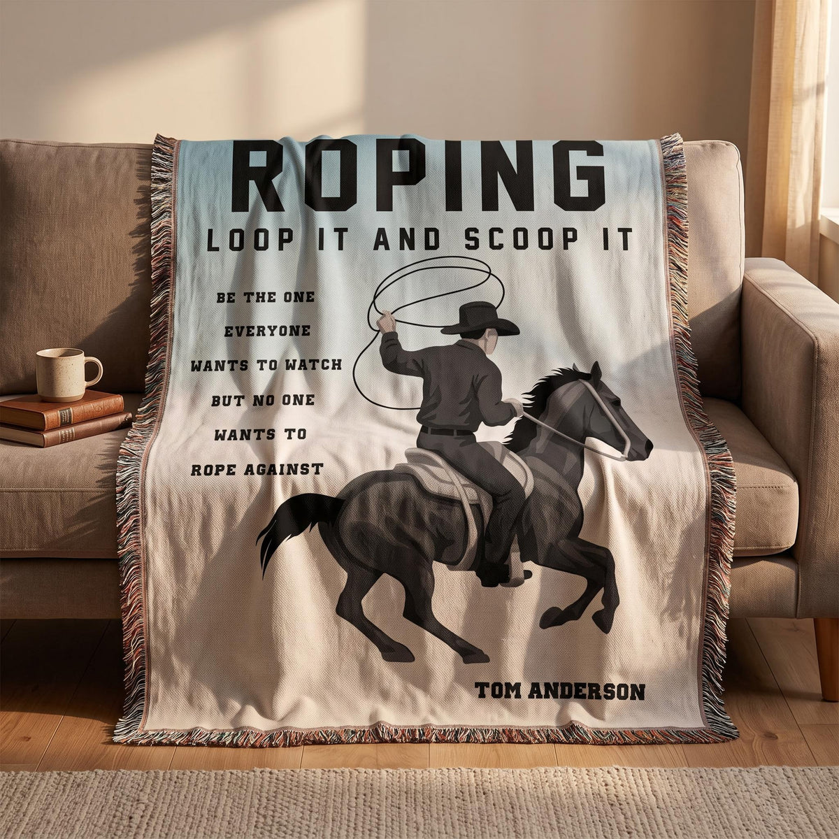 Personalized Roping Cowboy Woven Blanket Rodeo Gift Custom Throw