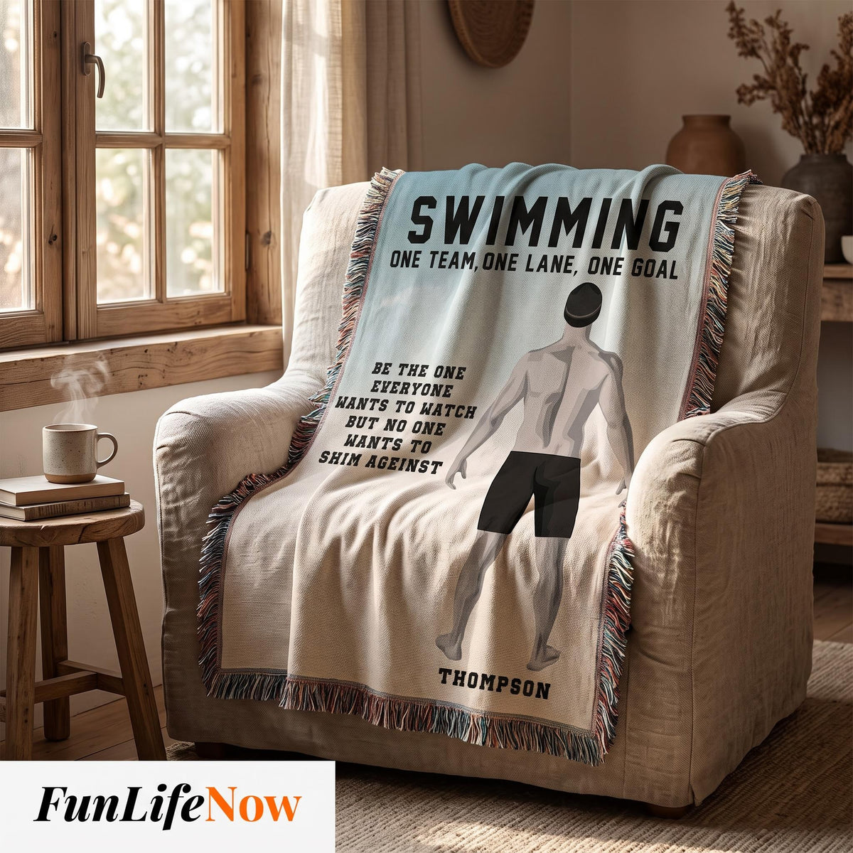 Personalized Boys Swimming Woven Blanket Custom Swimmer Gift Throw
