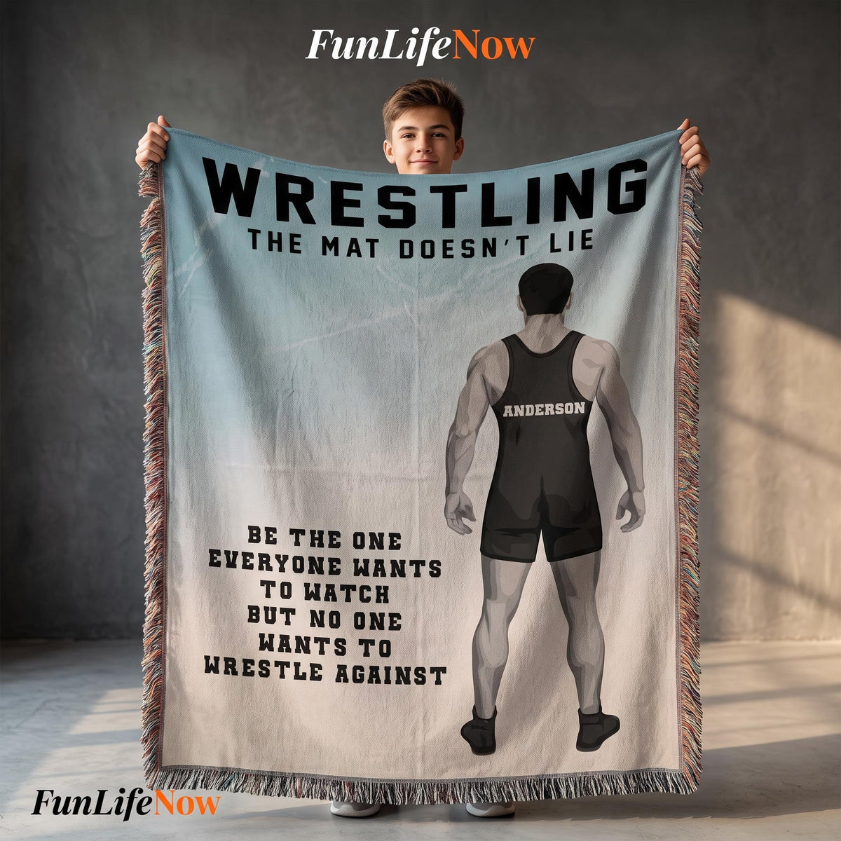 Personalized Boys Wrestling Woven Blanket Custom Athlete Gift Throw