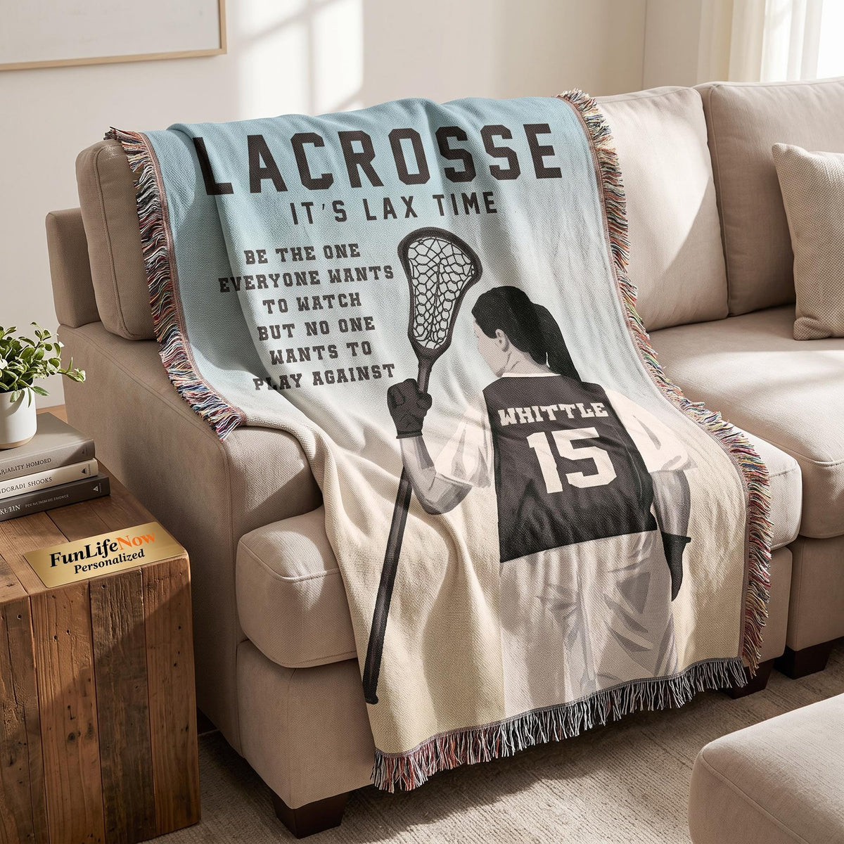 Personalized Girls Lacrosse Woven Blanket Custom LAX Gift Throw