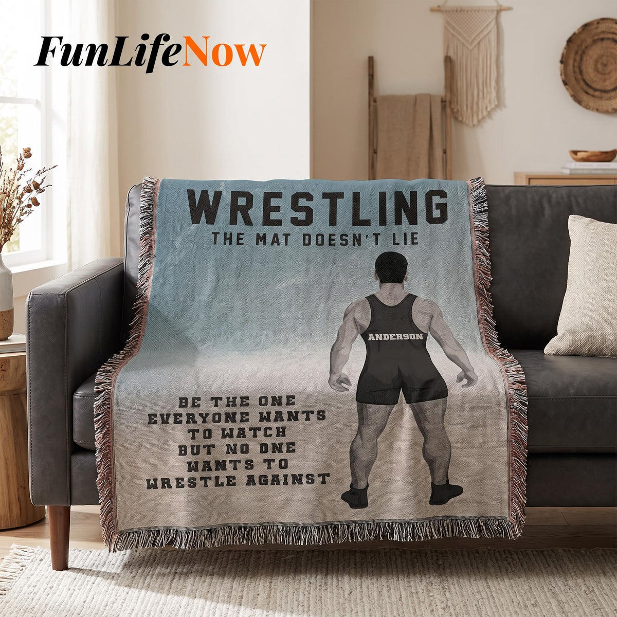 Personalized Boys Wrestling Woven Blanket Custom Athlete Gift Throw