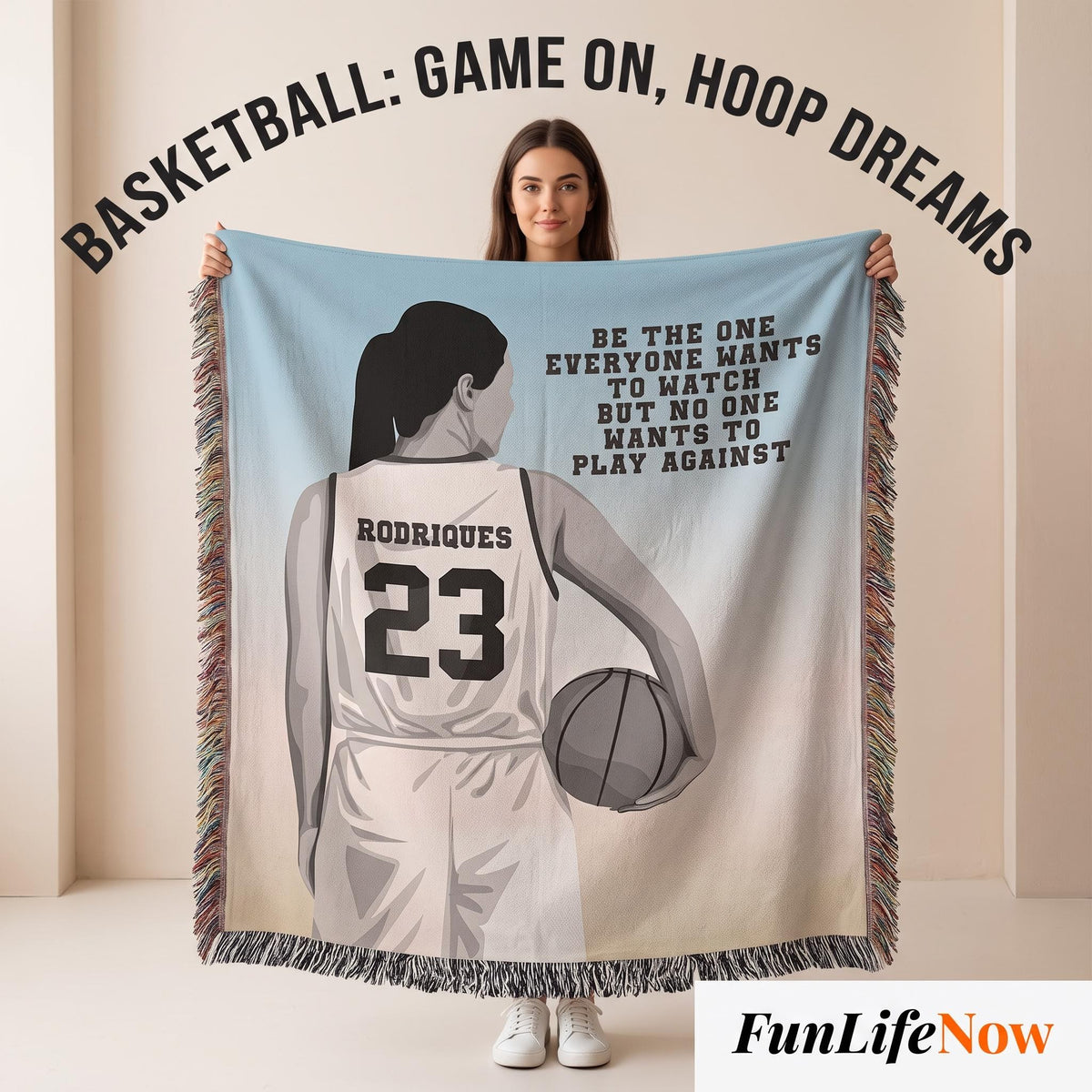 Personalized Girls Basketball Woven Blanket Custom Baller Gift Throw