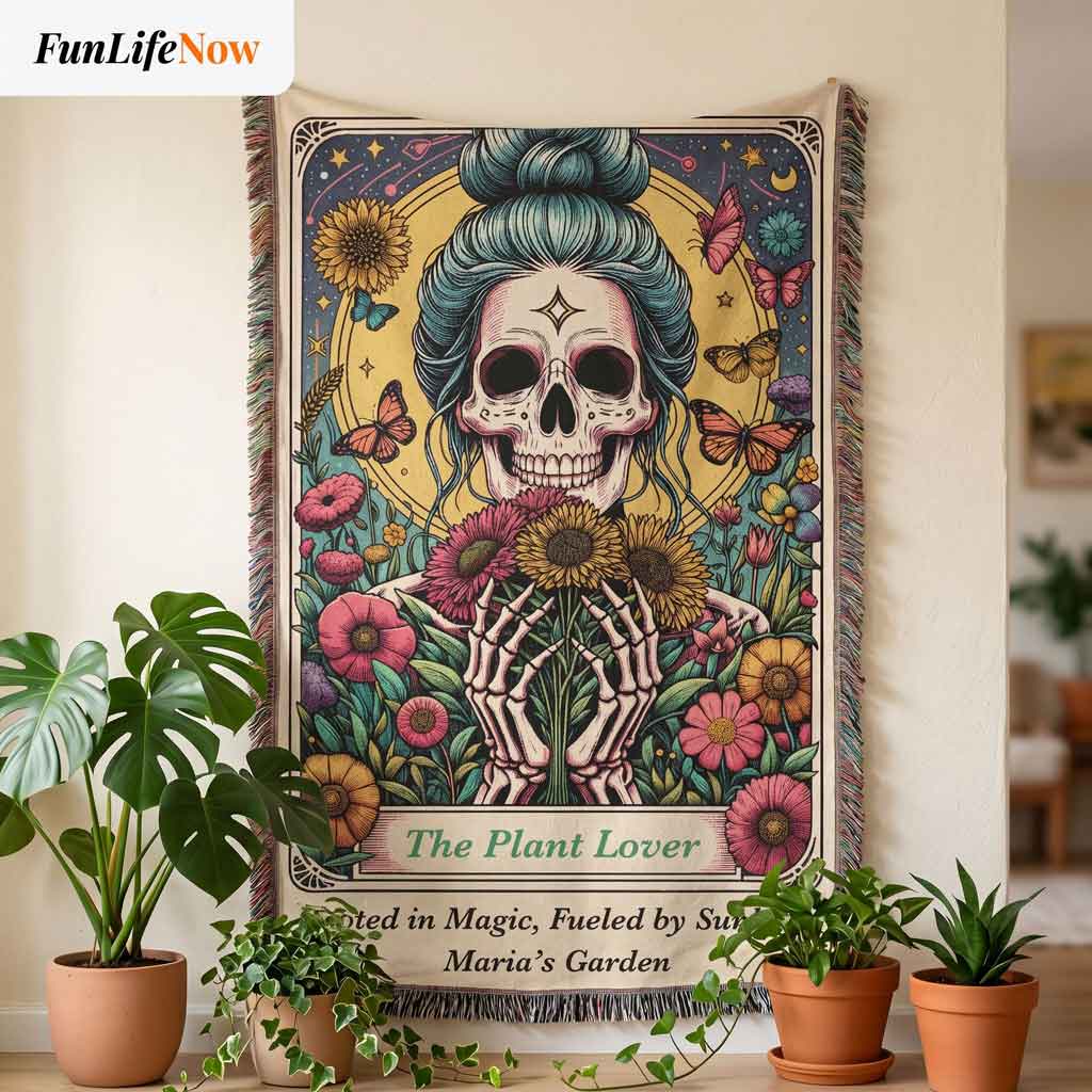 Personalized Plant Lover Tarot Card Woven Blanket Custom Garden Gift Throw