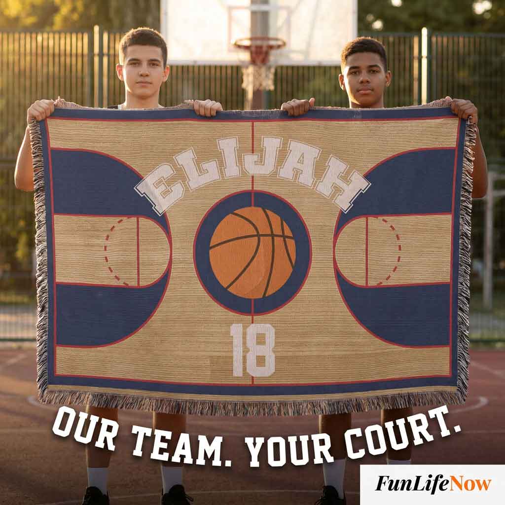 Personalized Basketball Woven Blanket Player Gift Custom Throw