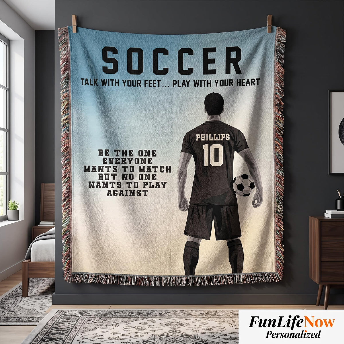 Personalized Boys Soccer Woven Blanket Custom Soccer Gift Throw
