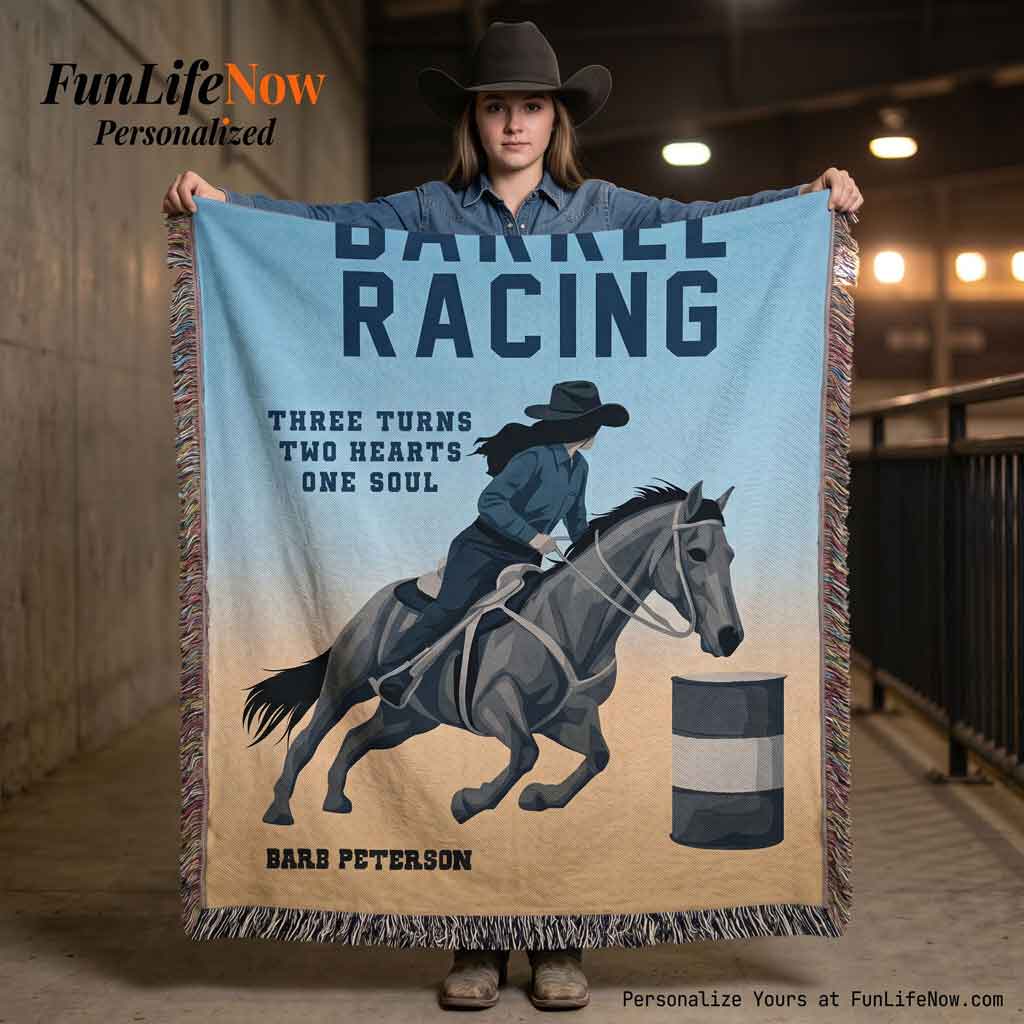 Personalized Barrel Racing Woven Blanket Cowgirl Gift Custom Throw