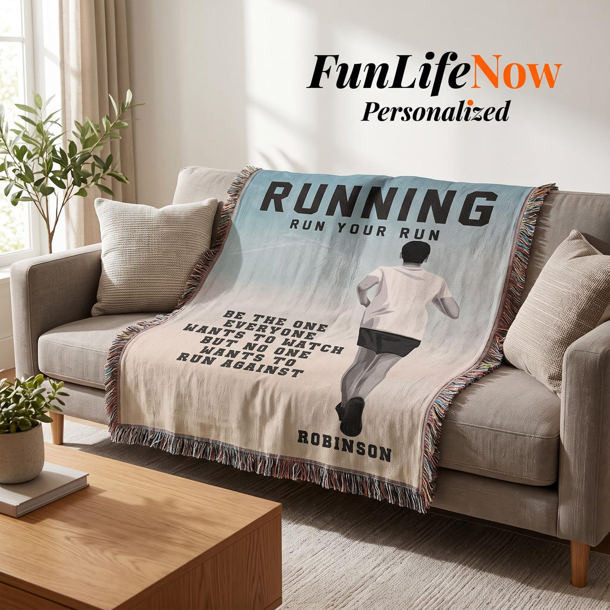 Personalized Boys Running Woven Blanket Custom Runner Gift Throw